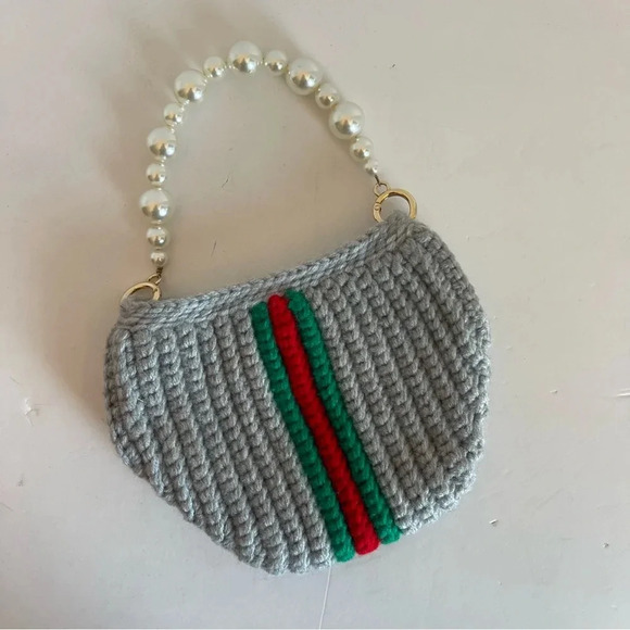 Handmade Croché Bag With Pearl Handle . - Picture 1 of 8